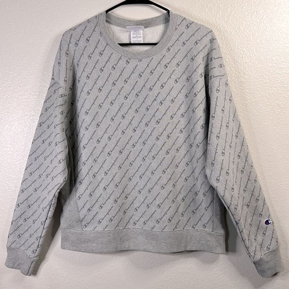 Champion Reverse Weave All Over Script Print Crew… - image 1